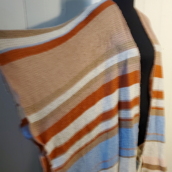 Francesca's Daisy Striped Ruana Southwest Kimono Light Knit Cardigan Cape OS - Picture 2 of 6